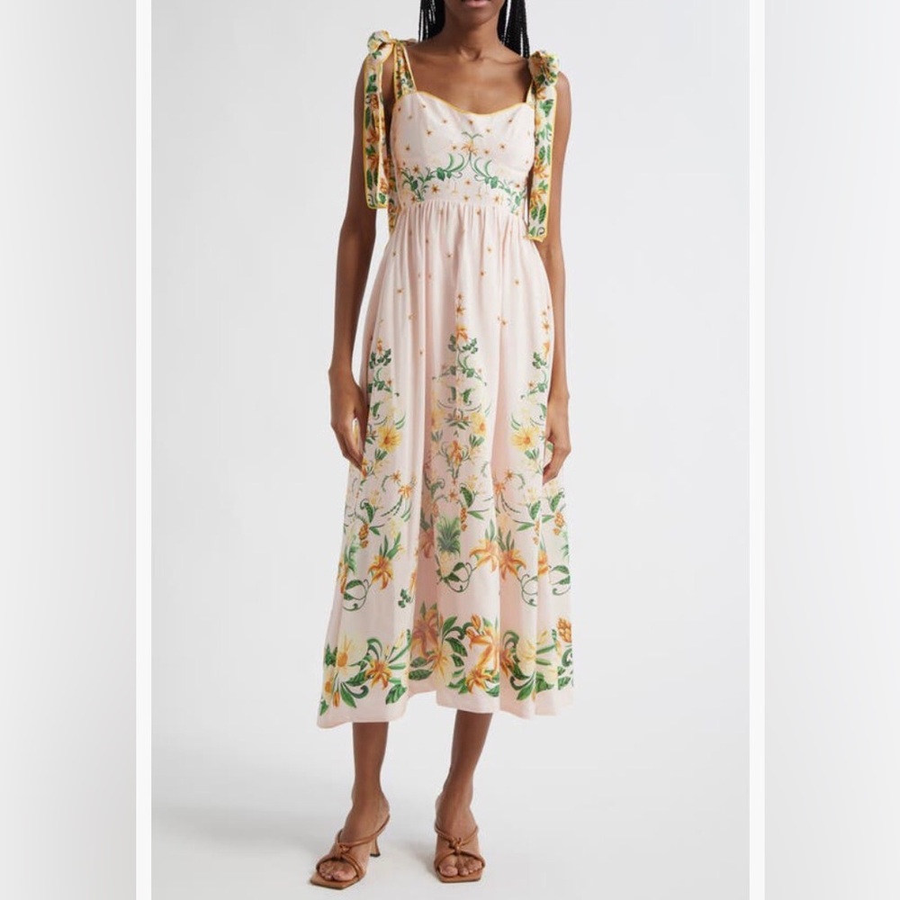 NEW $260 FARM Rio Botanical Beauty Cotton Blend Sundress In Pink - M and L!